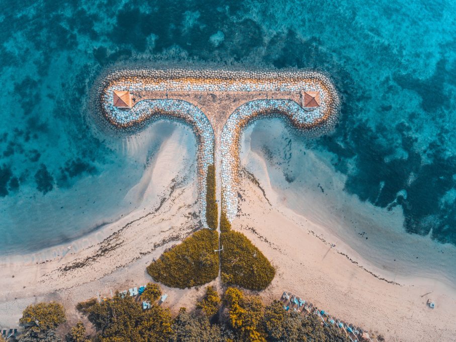 Aerial view of a t-shaped island