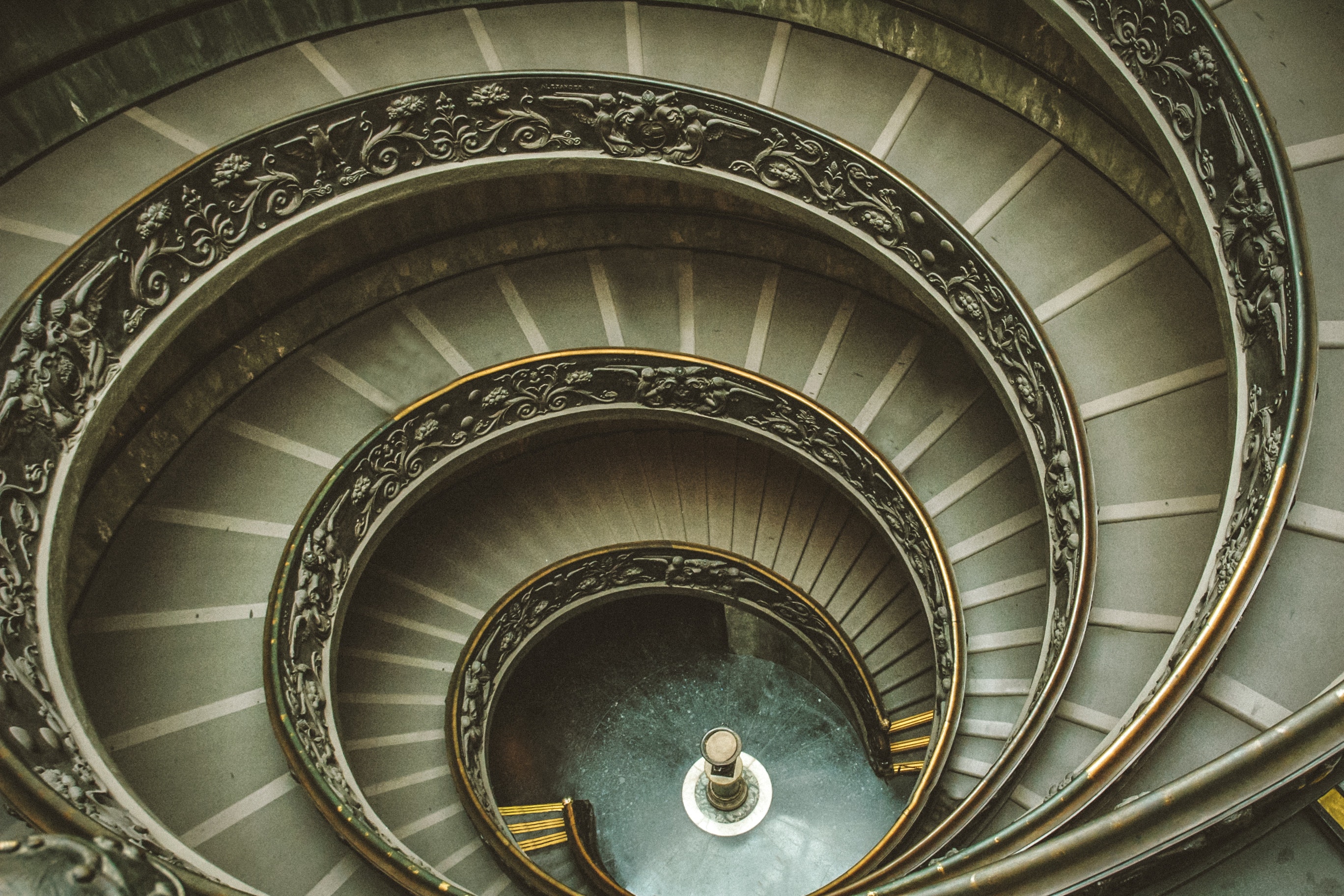 Top view of the monumental spiral staircase of Vatican Museum