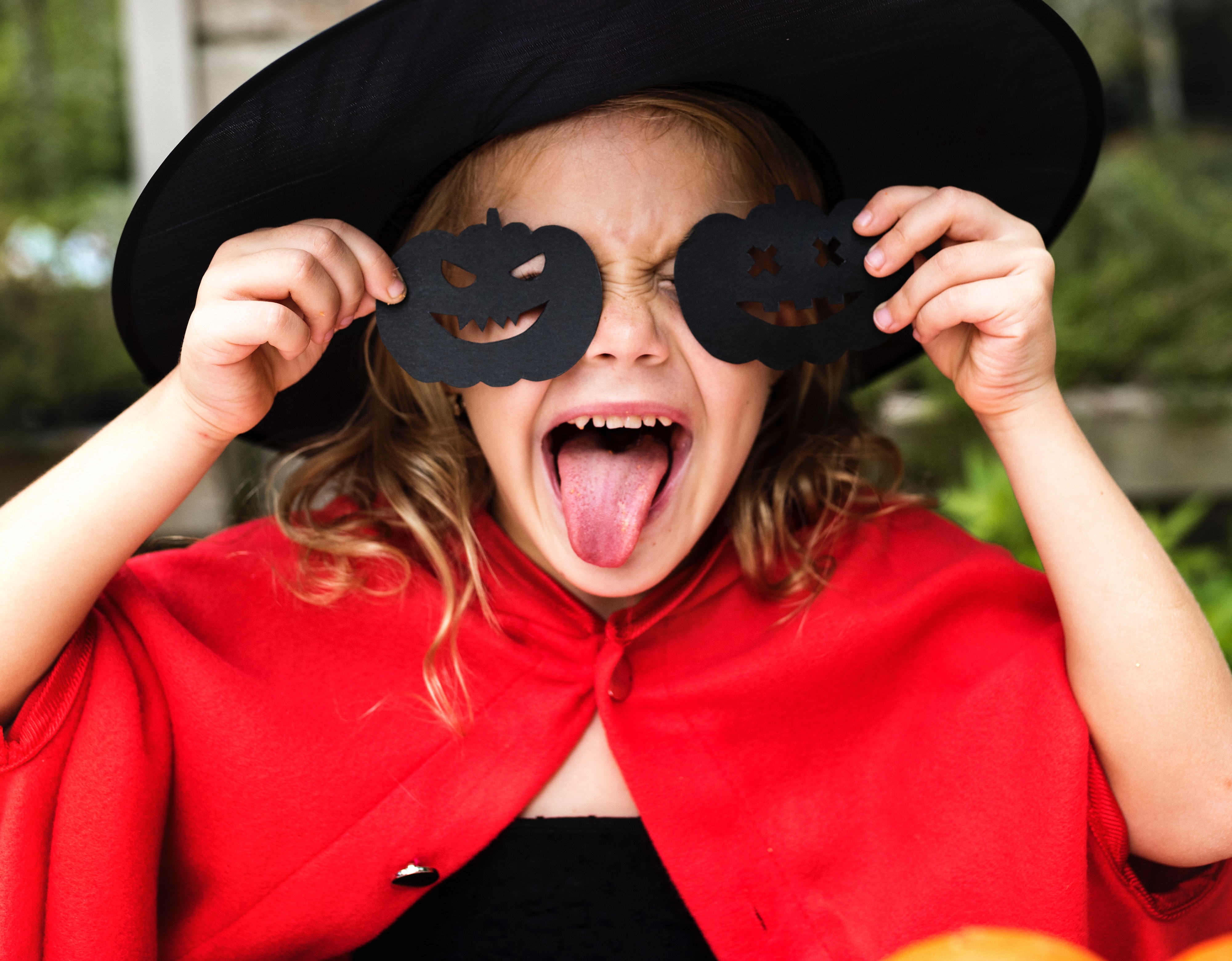 A girl wearing Halloween costume