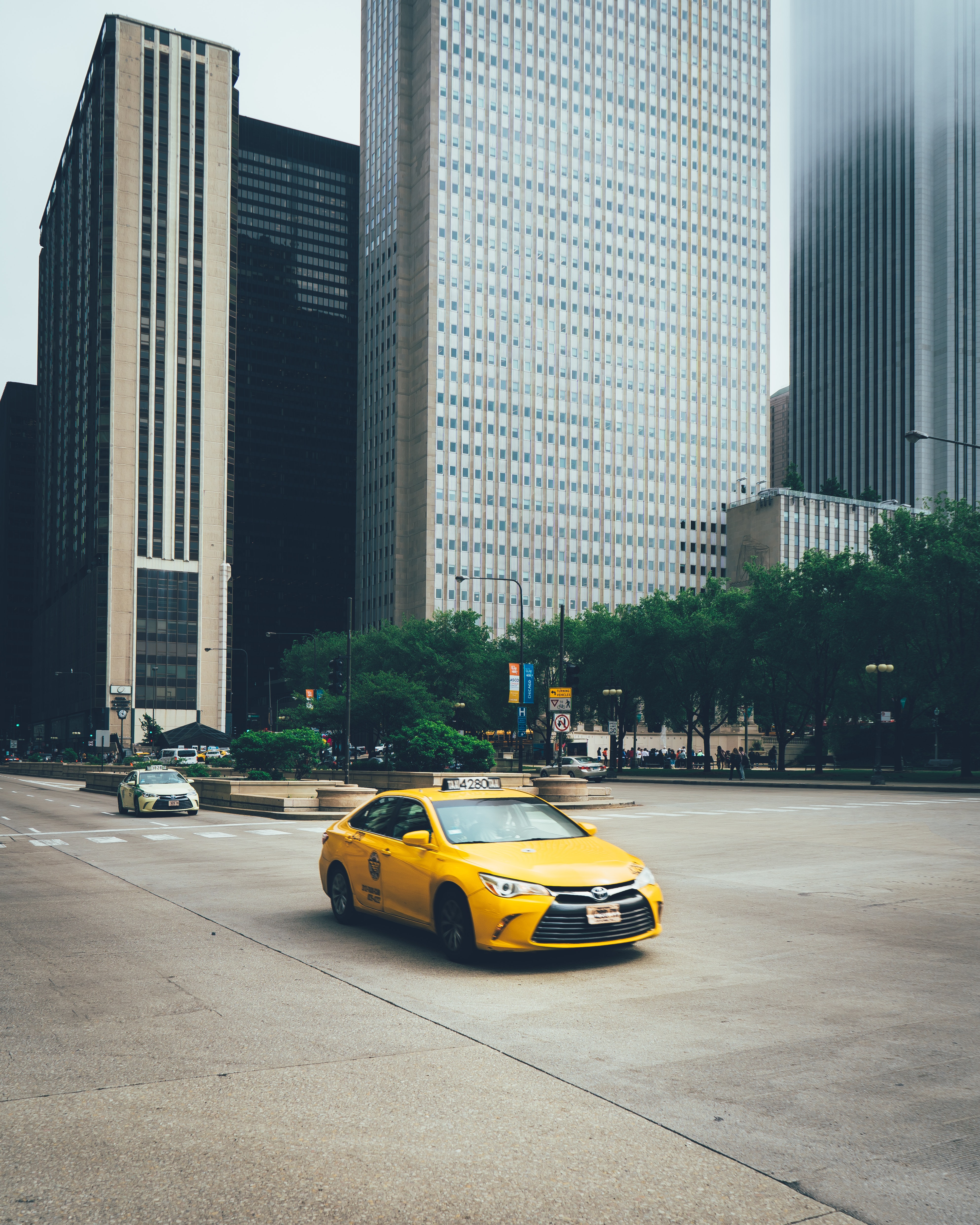 A yellow cab on the road