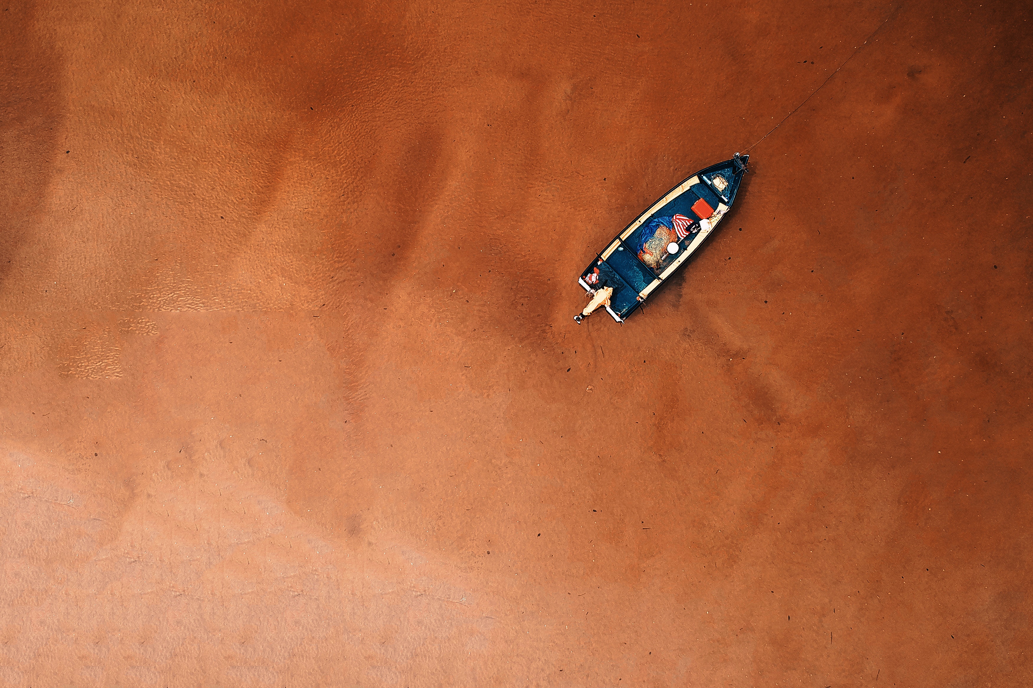 Bird's eye view of a boat on the seashore