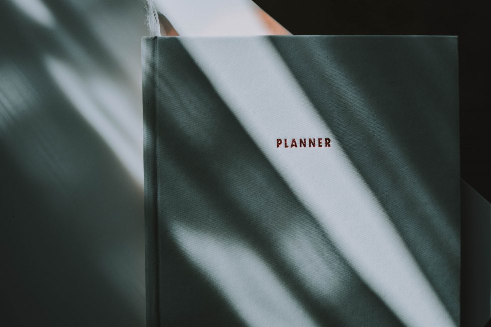 Photo of a white planner book