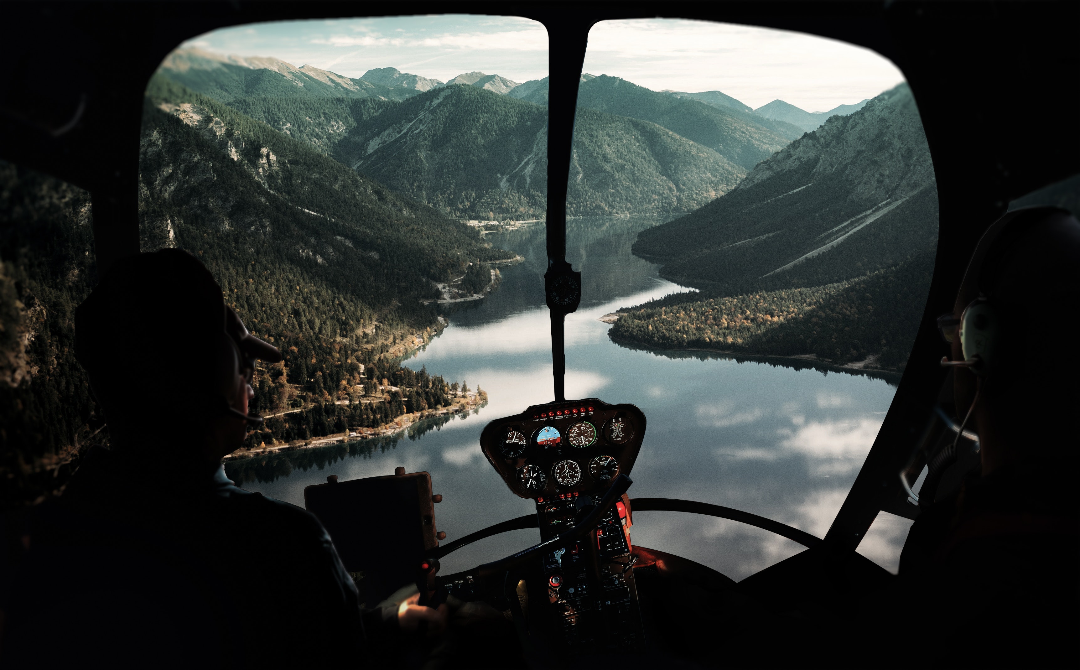 View from a helicopter cockpit