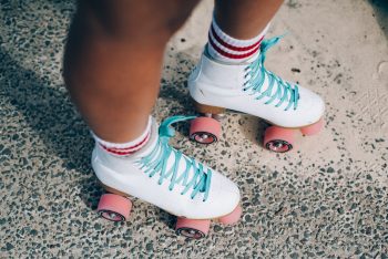 White-and-red roller skates