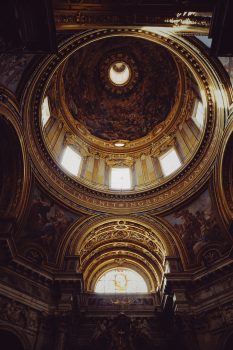 Architectural photography of a cathedral ceiling