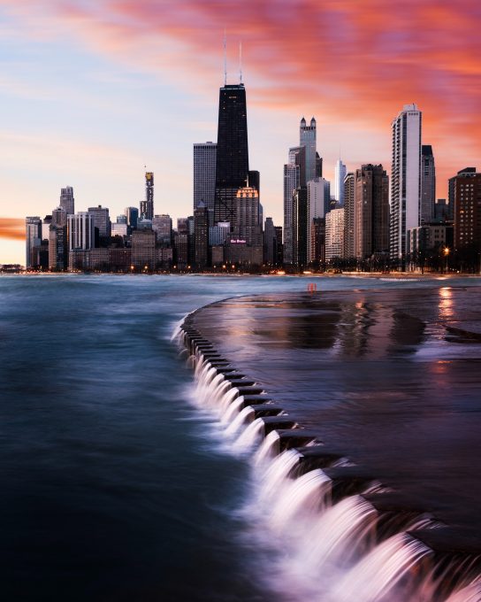 Time-lapse photography of a river near a big city